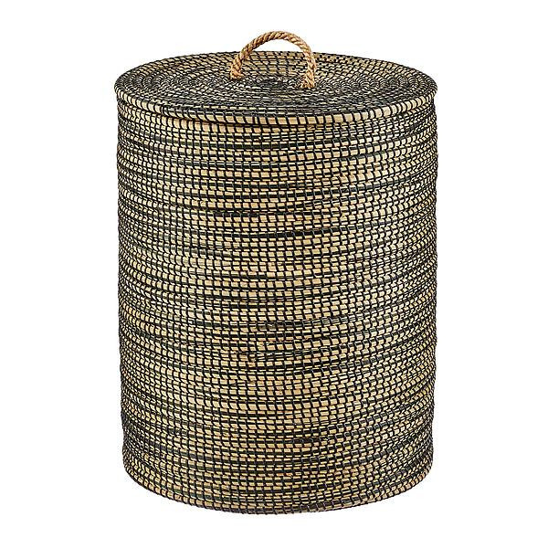 Round Striped Seagrass Hamper Natural/Black | The Container Store