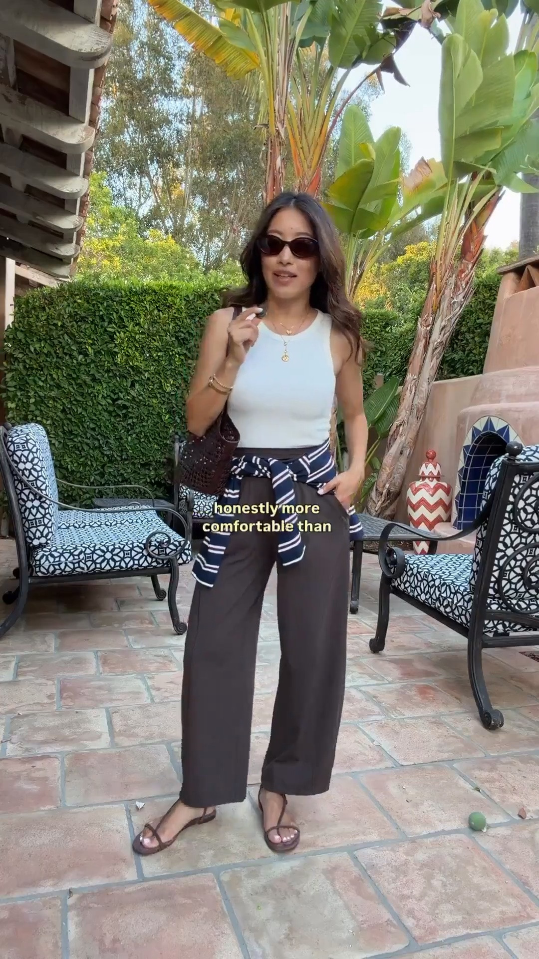 Amazing travel / casual / lounge pants that feel like leggings! 
• convertible hem barrel pants size 2 (fits like xxs) shorter 25" inseam. These are made of the same align leggings fabric and buttery soft. 
• brown bra top sz 4 / XS 
• old Madewell tank XXS, linked a current one that is actually softer and even better 
• Gap oversized cropped stripe shirt XXS regular, boxy cut with shorter length. Length will shrink a little in wash. 
• Reformation sandals 5.5 
• Madewell bag & sunglasses 
• Tkees water friendly sandals 6, I sized up half for length. 

Petite friendly, easy mom outfit, comfortable pants for errands, transitional fall outfit, travel, pilates yoga

#LTKPetite #LTKTravel #LTKmomlife