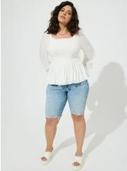 Rayon Slub Smocked Bodice Long Sleeve Blouse | Torrid (US & Canada)