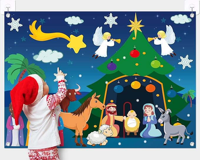 Yexiya Christmas Nativity Scene Felt Story Board Set for Toddlers Children, 3.4 Feet Nativity Cra... | Amazon (US)