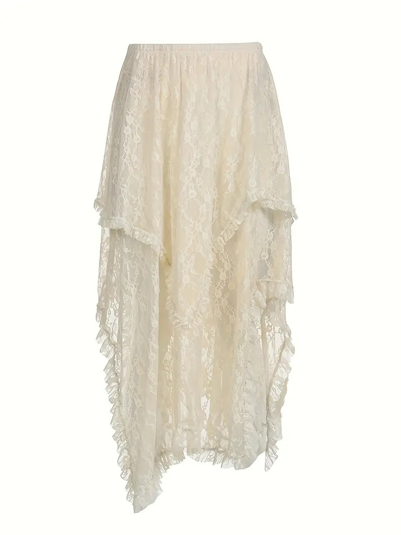 Ruffle Trim Tiered Lace Skirt, Stylish Solid Color Skirt For Spring & Summer, Women's Clothing | Temu Affiliate Program
