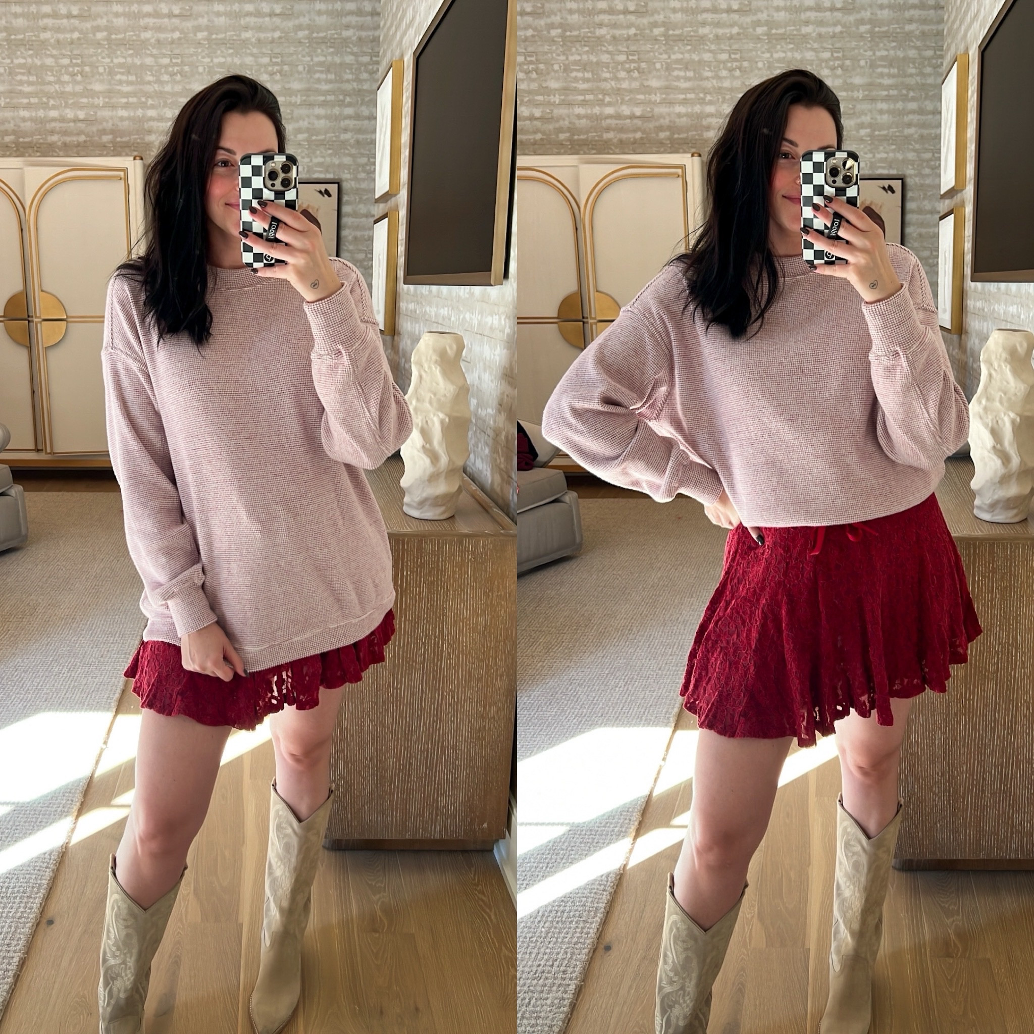 Cute but comfy @Aerie holiday outfit for all the mamas! I’m wearing a medium in the skirt and a small in the top. #AerieREAL #AeriePartner 

#LTKSeasonal #LTKStyleTip #LTKHoliday