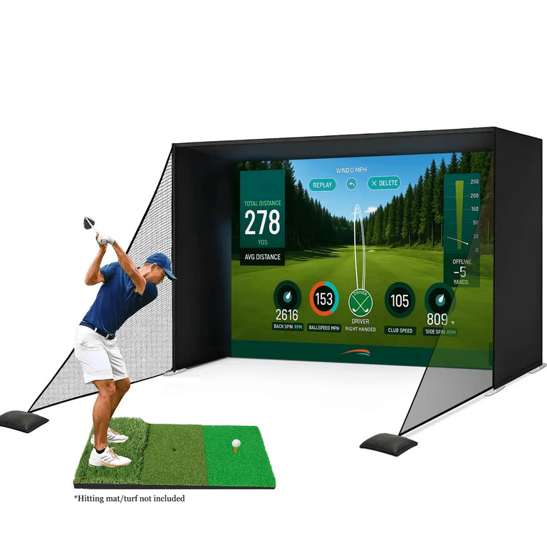 RXFSP Golf Simulator Enclosure with HD Impact Screen - 4:3 Projection Screen, Aluminum Frame & Sh... | Walmart (US)