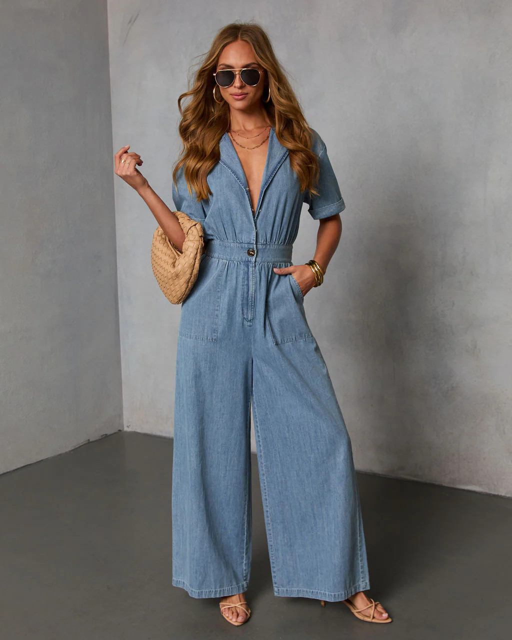 Cortado Short Sleeve Denim Jumpsuit | VICI