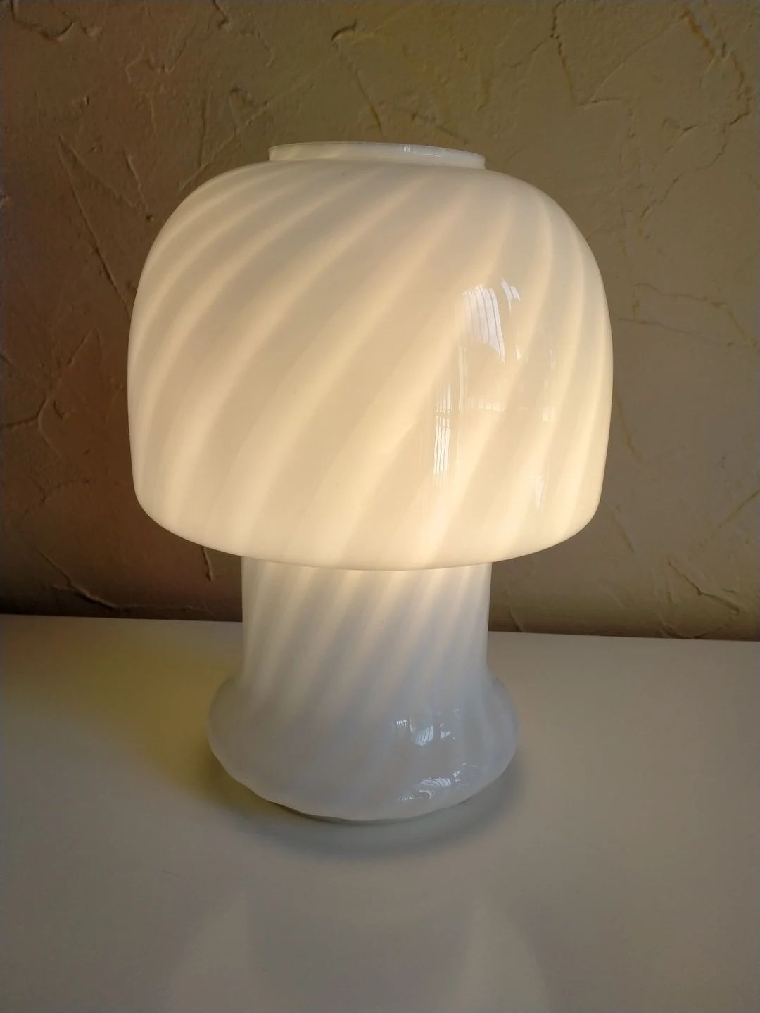 Rare vintage white swirl Murano glass mushroom lamp, Mid-Century mushroom swirl table lamp, Milky... | Etsy (US)