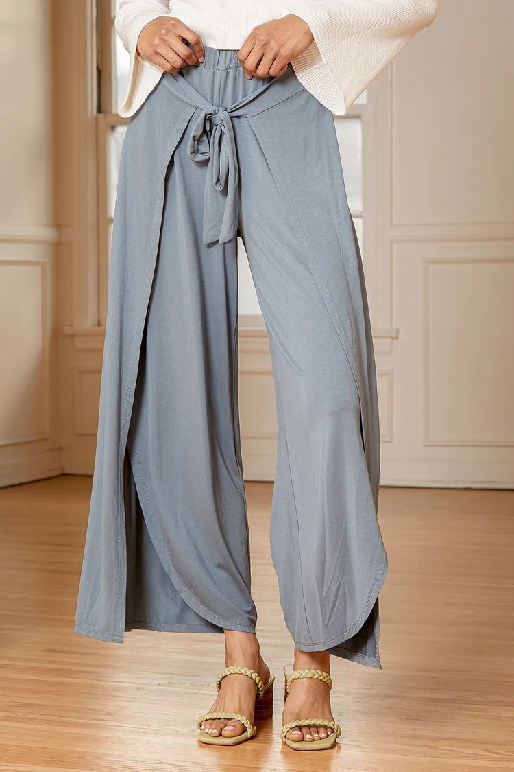 Flowing With It Slate Blue Tie-Front Culotte Pants | Lulus (US)