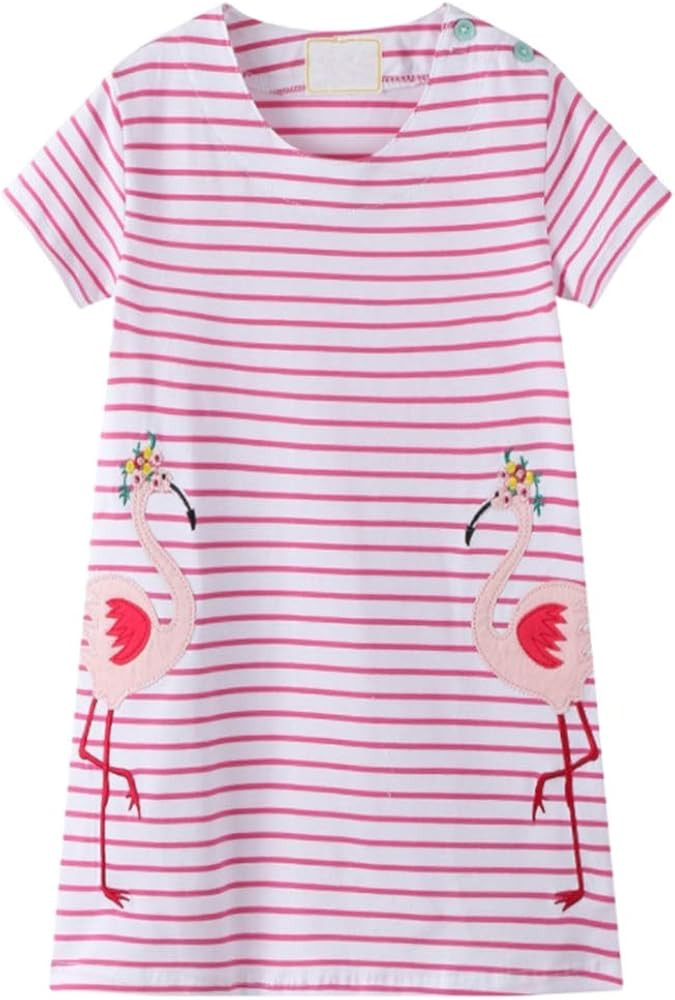 HILEELANG Toddler Girl Cotton Casual Dress Summer Short Sleeve Basic Tunic Playwear Shirt Dresses | Amazon (US)