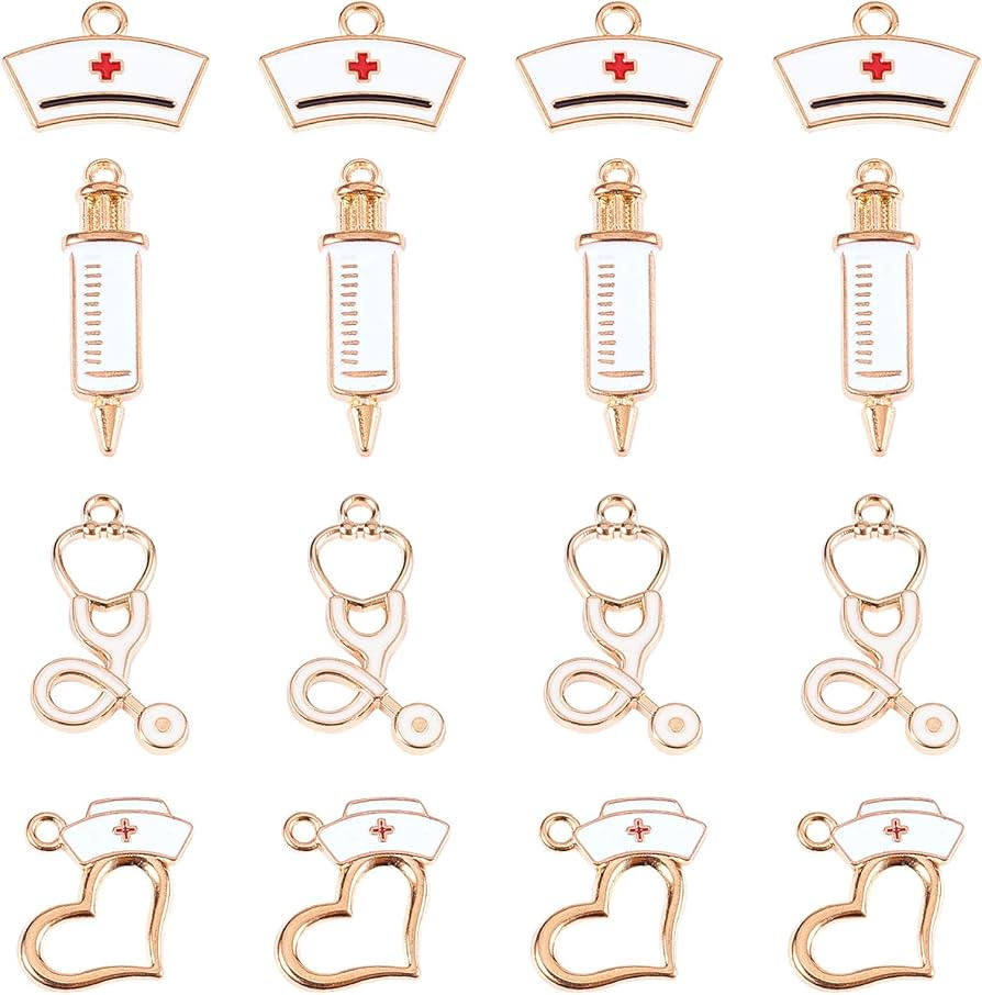 LiQunSweet 20 Pcs White Medical Enamelled Pendants Injection Syringe & Heart with Nurse Cap & Ech... | Amazon (US)