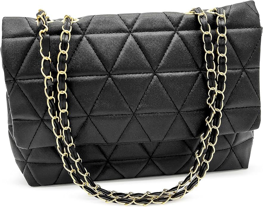 Black chain purse - Quilted bag - Quilted crossbody bags for women - Black purse with gold chain ... | Amazon (US)