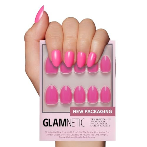 Glamnetic Press On Nails - Hot Pink | Opaque Bright Neon Pink Short Oval Fake Nails, Salon Quality | 15 Sizes - 30 Nail Kit | Amazon (US)