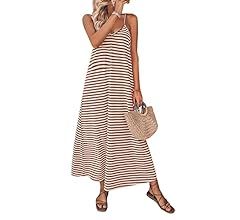 WDIRARA Women's Striped V Neck Spaghetti Straps Sleeveless Relxed Cami Long Dress | Amazon (US)