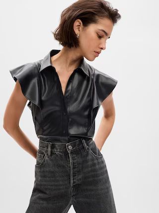 Faux-Leather Flutter Sleeve Shirt | Gap (US)