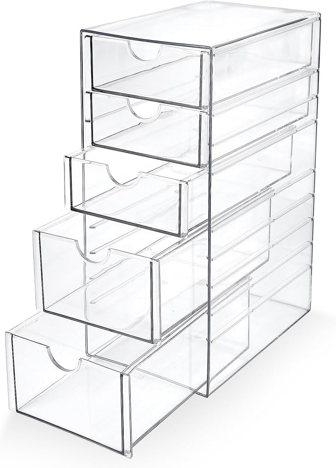 Prsildan Hair Accessories Organizer Acrylic Drawer with 5 Small Drawers | Clear, For Bathroom Van... | Amazon (US)