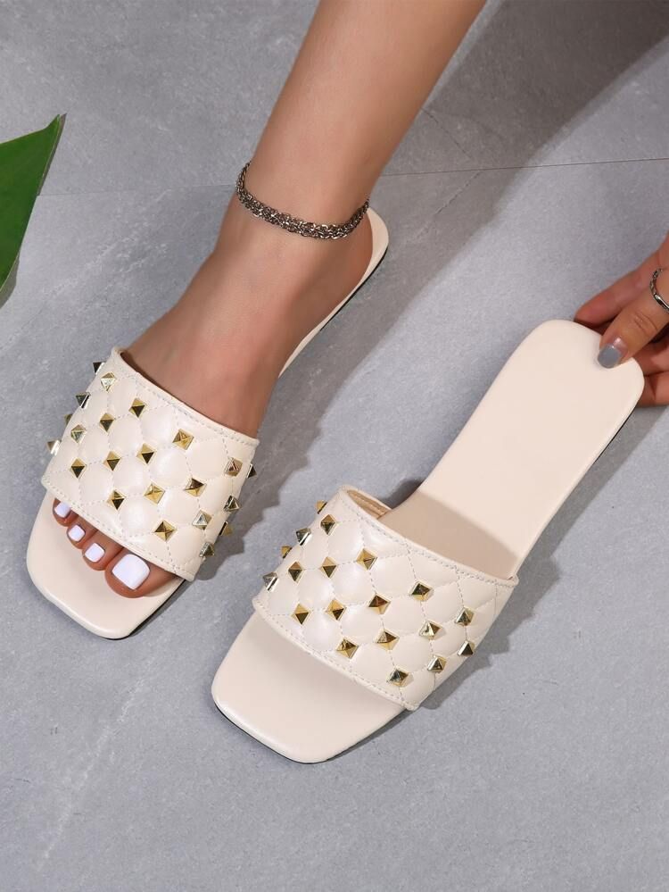 Spiked Decor Quilted Slide Sandals | SHEIN