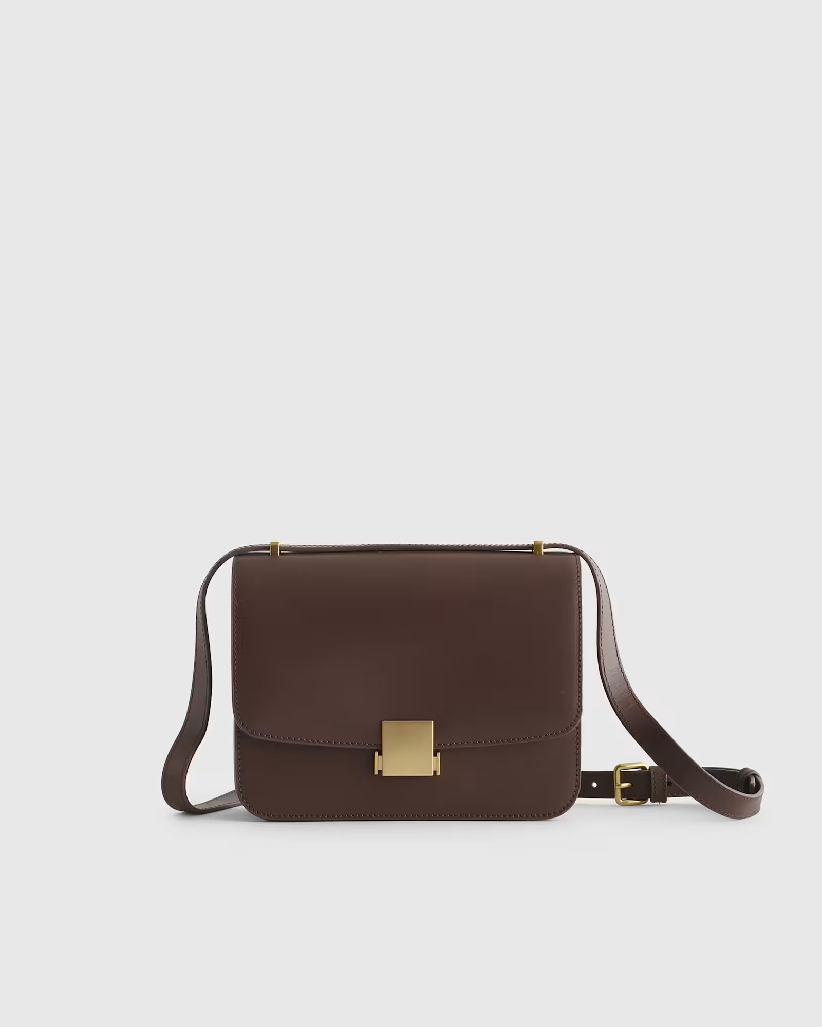 Italian Leather Box Shoulder Bag in Dark Brown | Quince