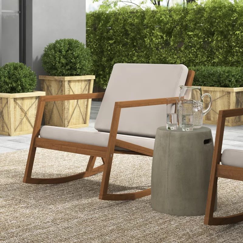 Outdoor Rocking Solid Wood Chair with Cushions | Wayfair North America