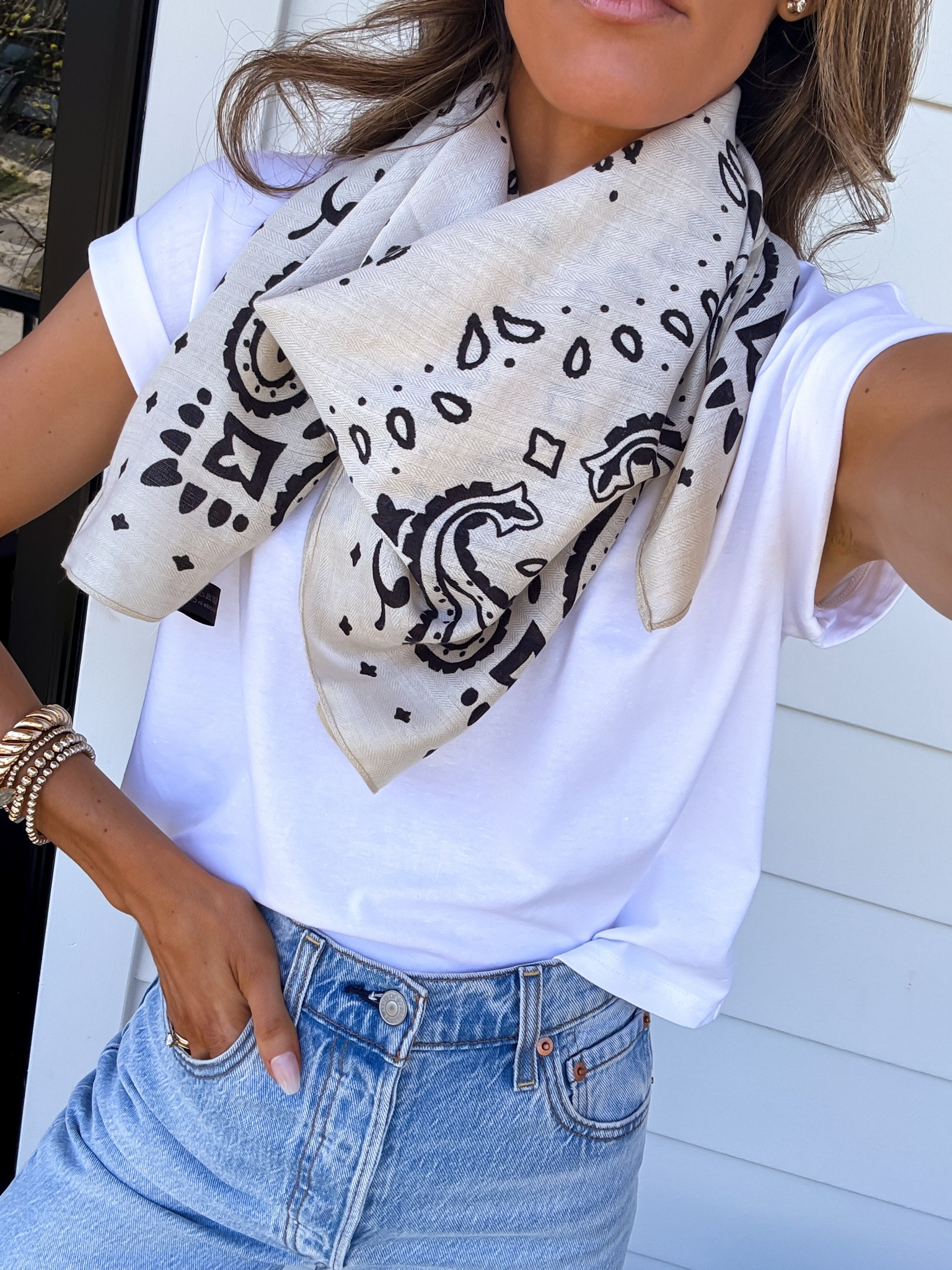 Wearing a small capsule tee that’s easy to front tuck and size 25 jeans (fit true to size). Scarf is a look for less and is nice and soft

#LTKgrwm #LTKdayinmylife #LTKFestival