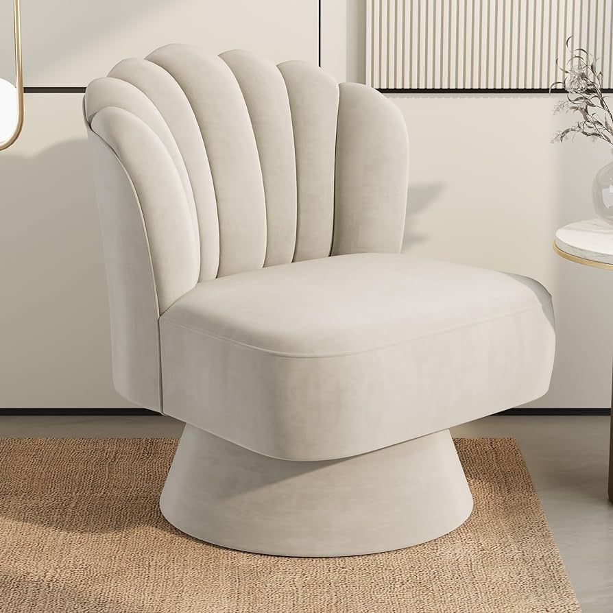 Modern 360 Degree Swivel Velvet Barrel Accent Chair, Comfy Side Corner Shell Sofa Chair for Small... | Amazon (US)