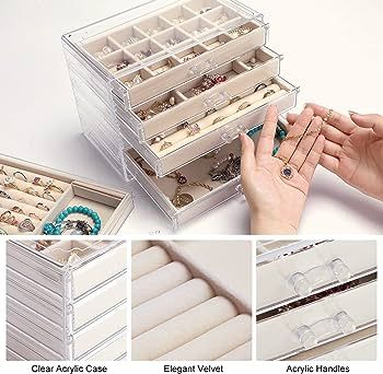 Jenseits Jewelry Organizer Box with 5 Drawers, 5-Layer Largre Capacity Clear Acrylic Jewelry Box ... | Amazon (US)