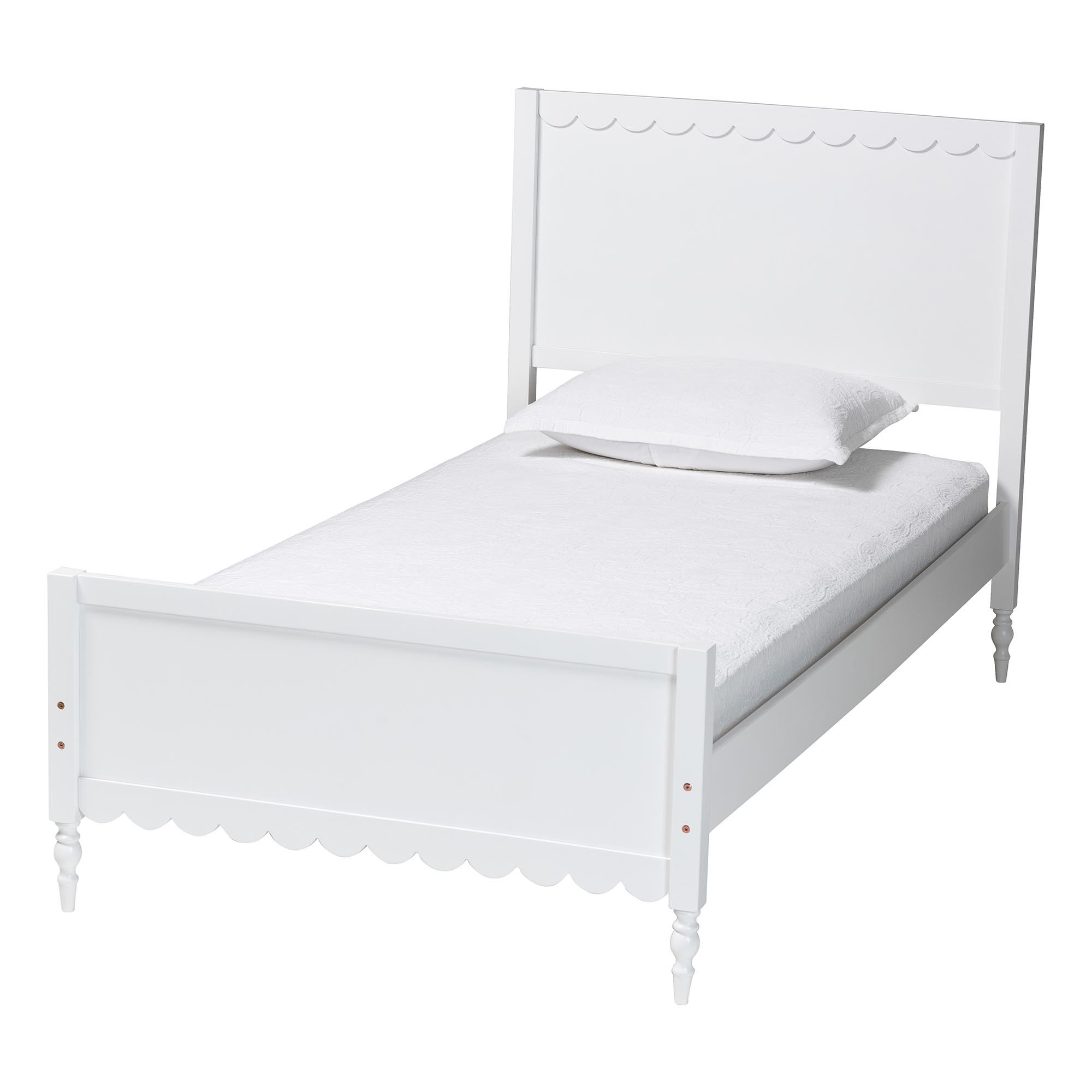 Roni Wood Full Platform Bed with Scalloped Edges In White | 1stopbedrooms
