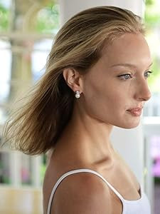 Mariell White Pearl Bridal Earrings with Cubic Zirconia Crystal Top, 9mm White Pearl Stud Earring... | Amazon (US)
