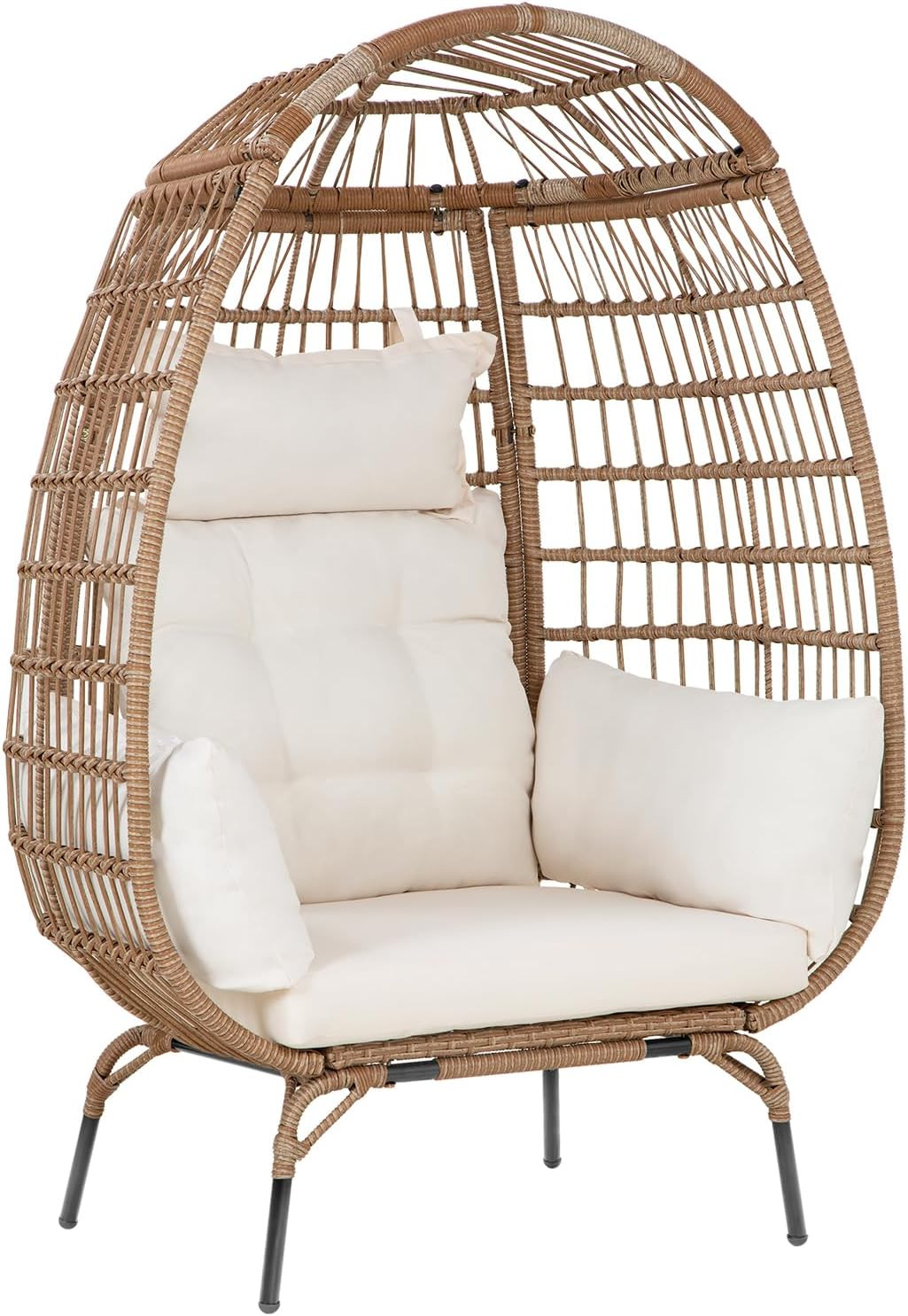 Egg Chair Egg Basket Lounge Chair Rattan Chair Steel Frame Oversized Indoor Outdoor Lounger Simpl... | Amazon (US)