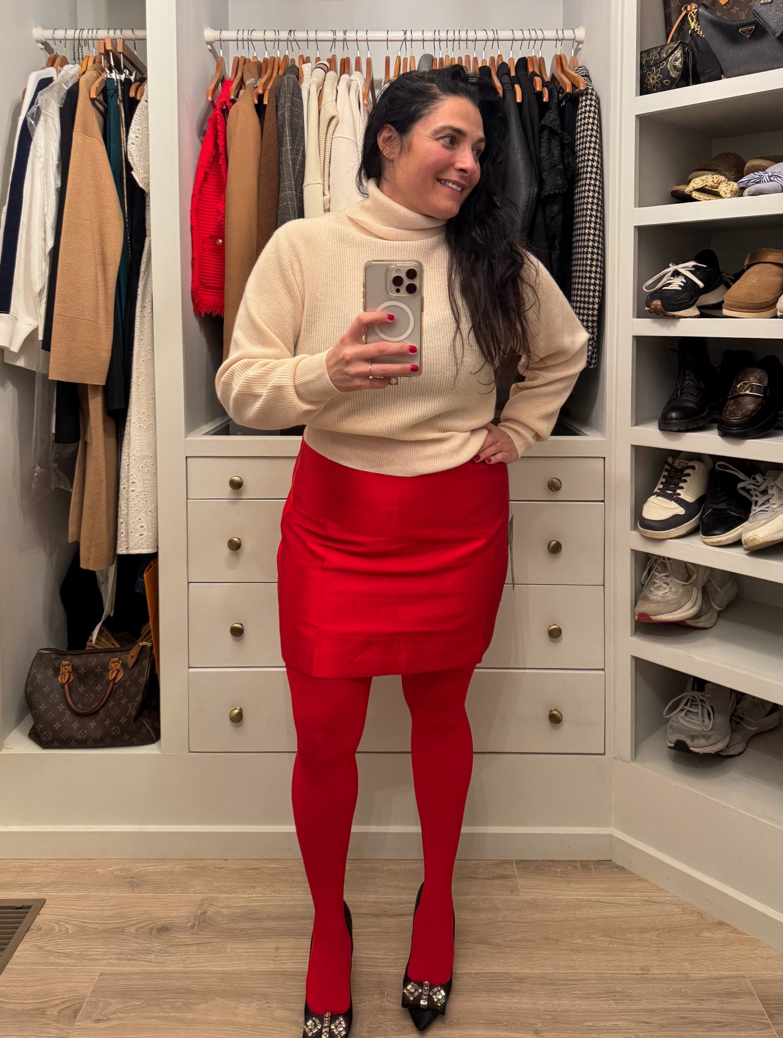 This is what I plan to wear for our family Christmas. Bonus, the sweater and skirt are both 30% for Black Friday. 🔥 The red opaque tights tho. 🤌🏼

#LTKHoliday