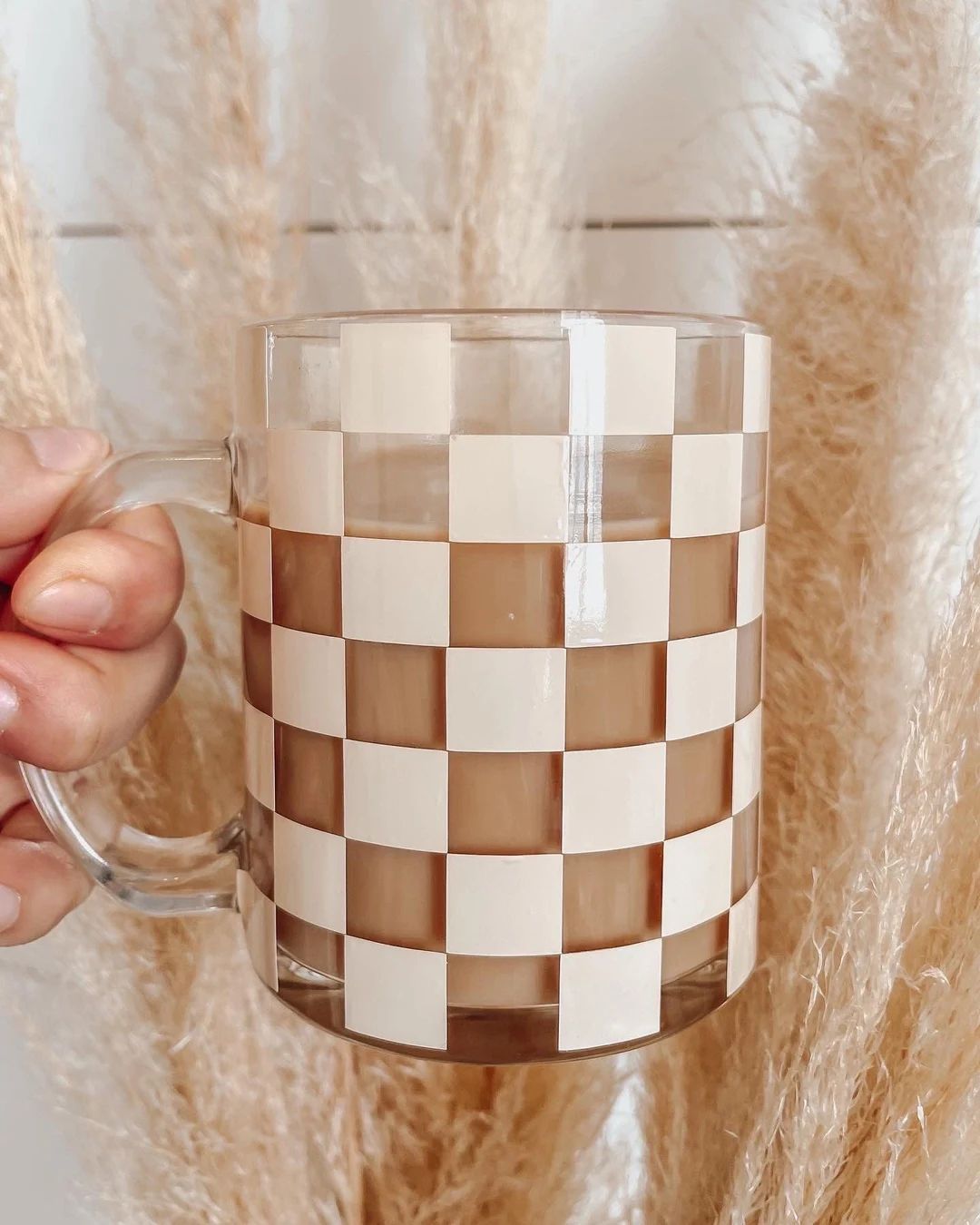 Checkered Glass Mug, 12oz, glass coffee mug, tea mug, matcha mug, latte mug, trendy coffee mug, b... | Etsy (US)