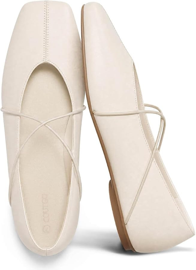 Coutgo Womens Square Toe Ballet Flats Comfortable Slip On Mary Jane Flats Crisscross Strap Work C... | Amazon (US)