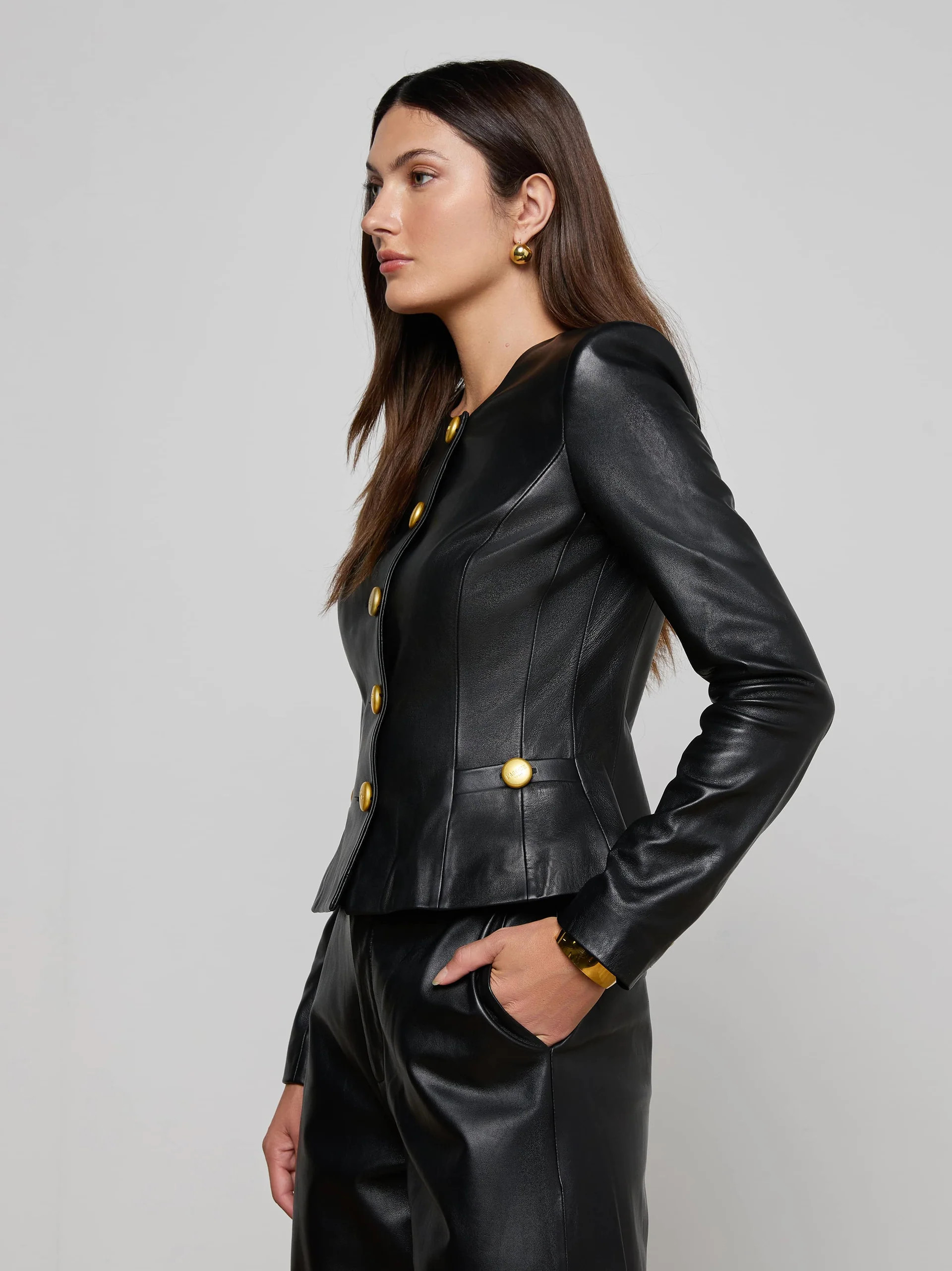 Mariella Leather Jacket in Black | L'AGENCE | L'Agence