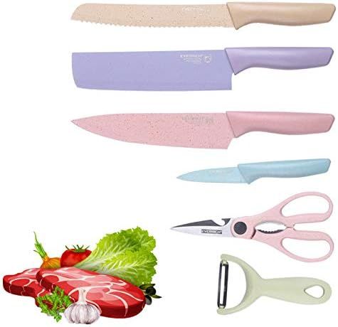 Fukep Professional Colorful Kitchen Knives Set of 6 Pieces, Non-Stick Blades with High Carbon Sta... | Amazon (US)