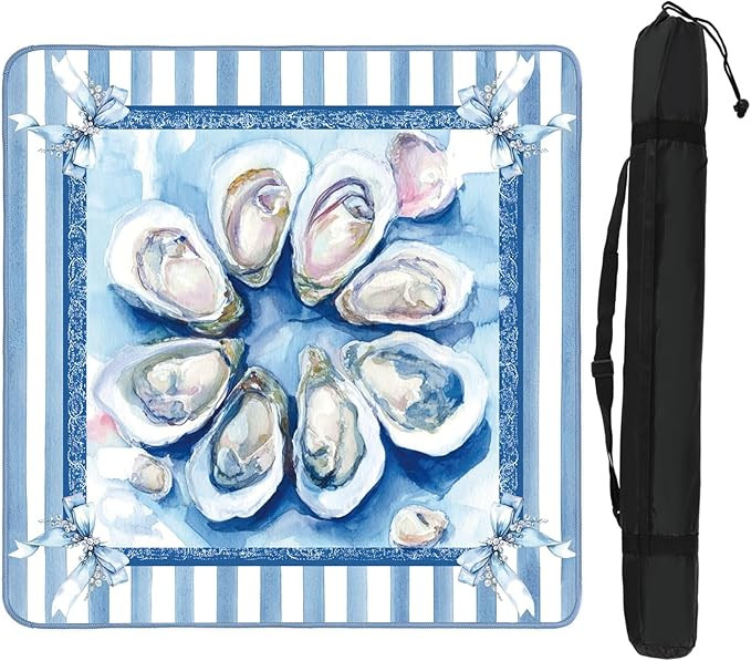 FYSUIMU Oyster Mahjong Mat with Carrying Bag 31.5" x 31.5" Summer Bow Stripe Table Mat Blue Noise... | Amazon (US)