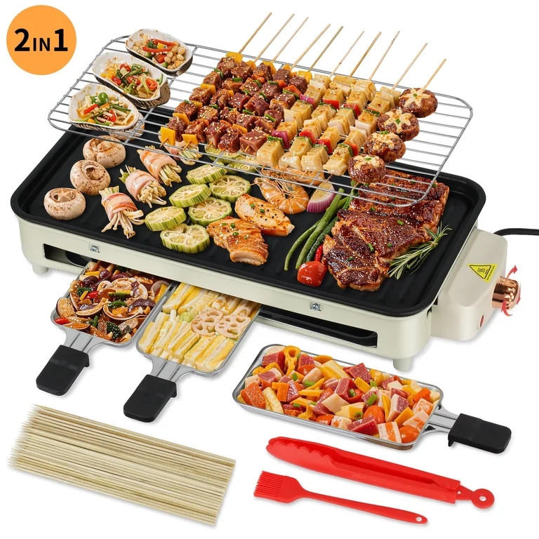 Ocalpur 1500W Electric Indoor Grill & Griddle, 2-In-1 Smokeless Nonstick Grill with 3 Removable T... | Walmart (US)