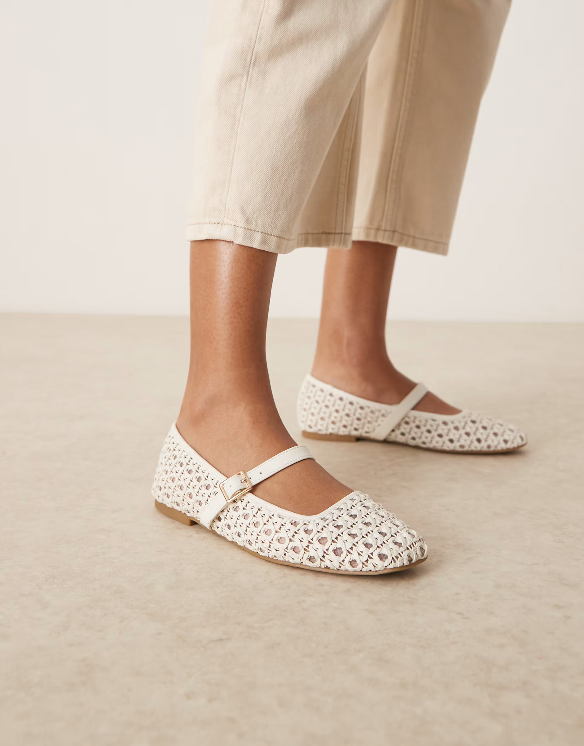 ASOS DESIGN Lottie mary jane ballets in off-white weave | ASOS | ASOS (Global)