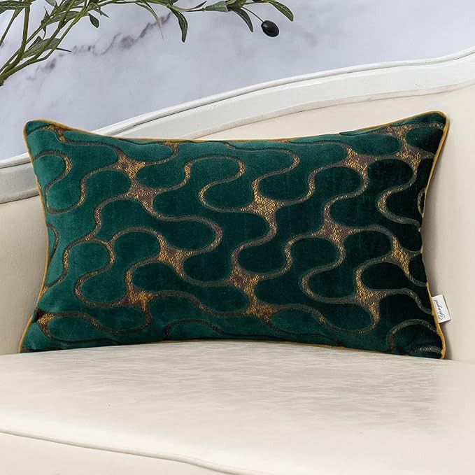 Yangest Green Throw Pillow Cover Wavy Cushion Cover Modern Zippered Rectangular Pillowcase for So... | Amazon (US)