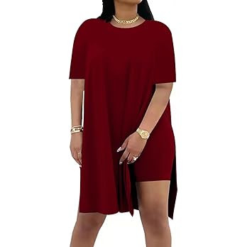 AXOSY Women Plus Size 2 Piece Outfits Short Sleeve Tunic Tops and Skinny Biker Shorts Sets Tracks... | Amazon (US)