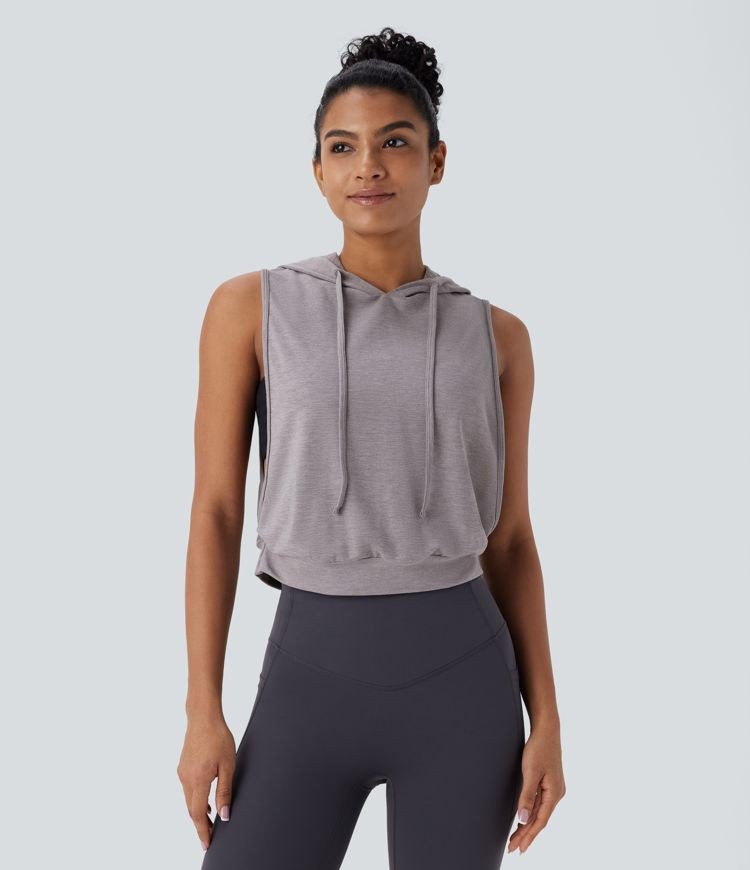 Women’s Hooded Drawstring Sleeveless Cropped Running Tank Top - Halara | HALARA