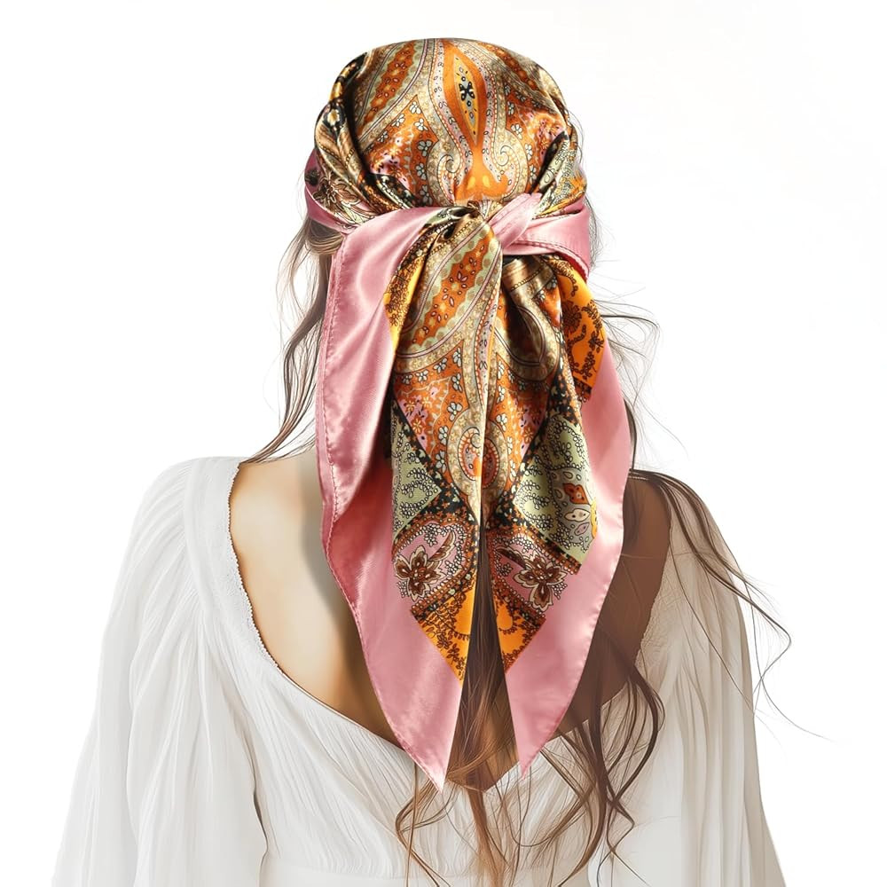 35” Large Square Satin Head Scarf - 1Pcs Satin Hair Scarf Silk Bandana Head Wraps For Women | Amazon (US)