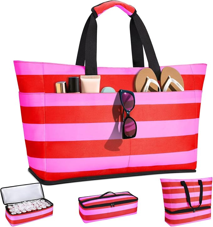 54L Large Beach Bag with Detachable Cooler, Waterproof Sandproof Beach Bags for Women, Duffle Bag... | Amazon (US)