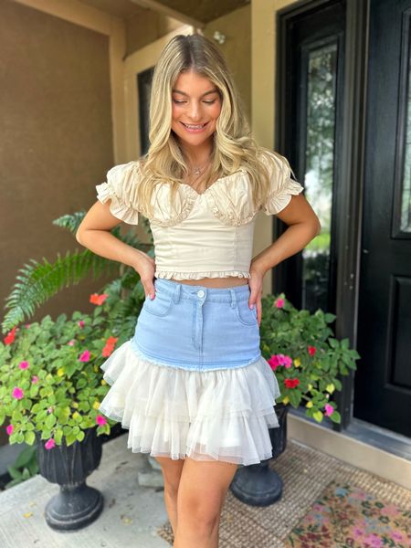 Nashville outfit inspo! Such a fun denim skirt to wear with cowgirl boots! 

Wearing a small 

#nashvilleoutfit 

#LTKunder50 #LTKstyletip #LTKunder100