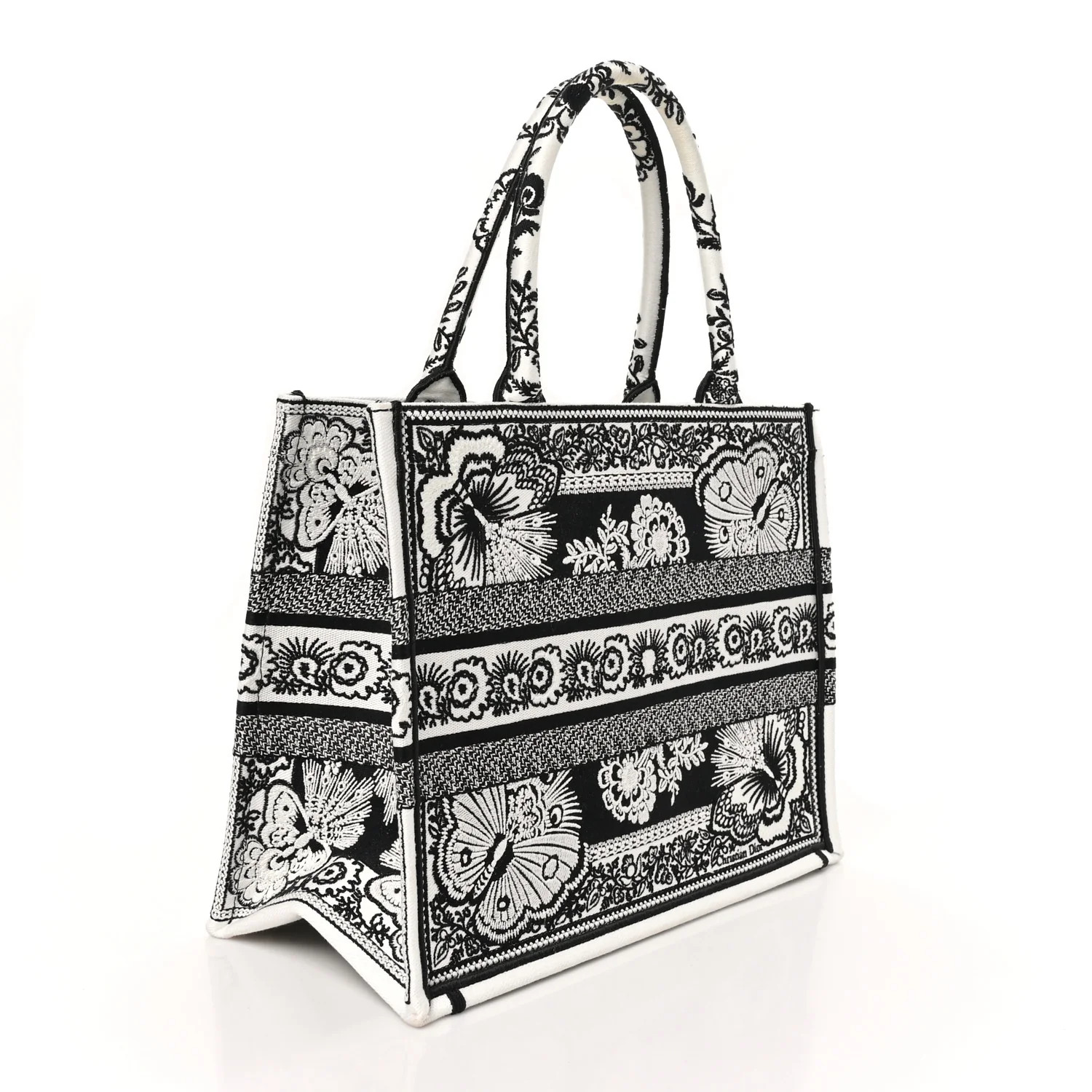 Canvas Butterfly Bandana Embroidered Medium Book Tote Black White | FASHIONPHILE (US)
