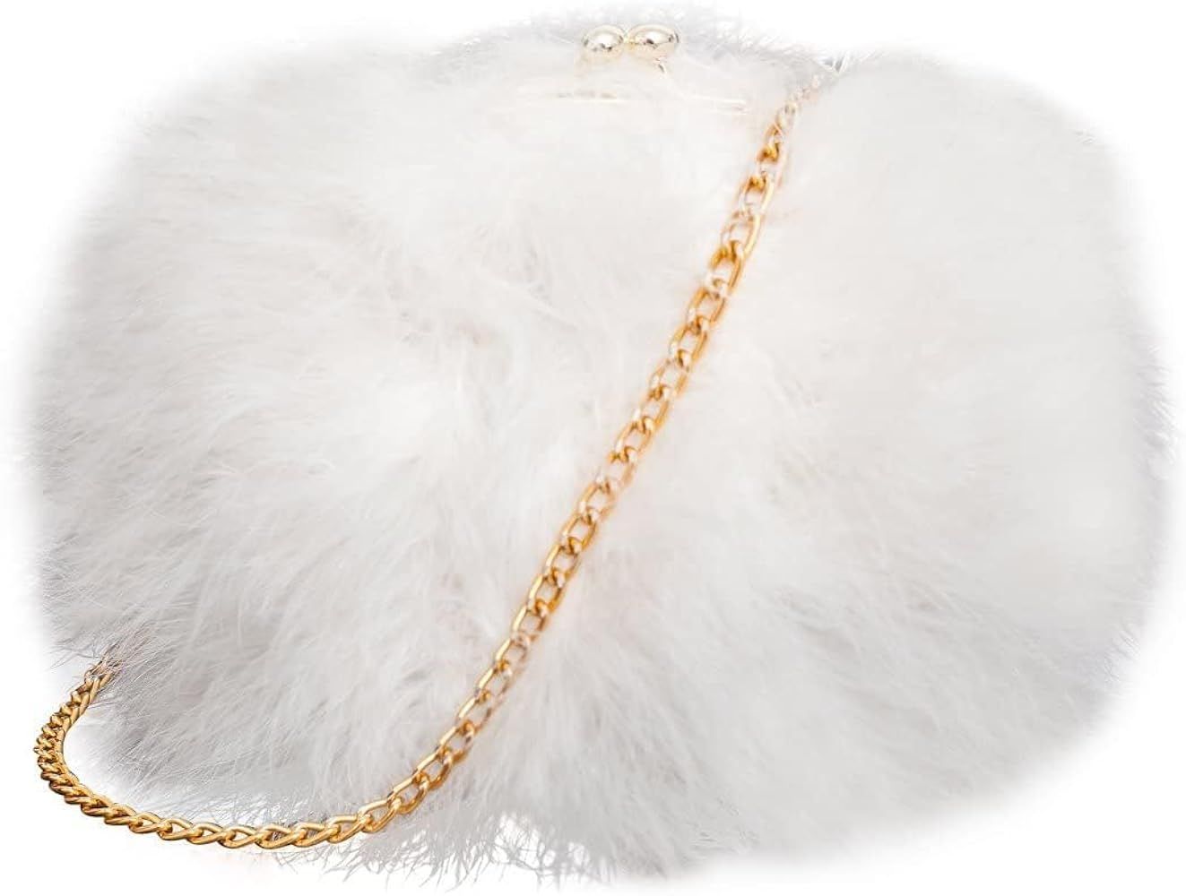 Flada Women's Faux Fluffy Feather Round Clutch Shoulder Bag | Amazon (US)