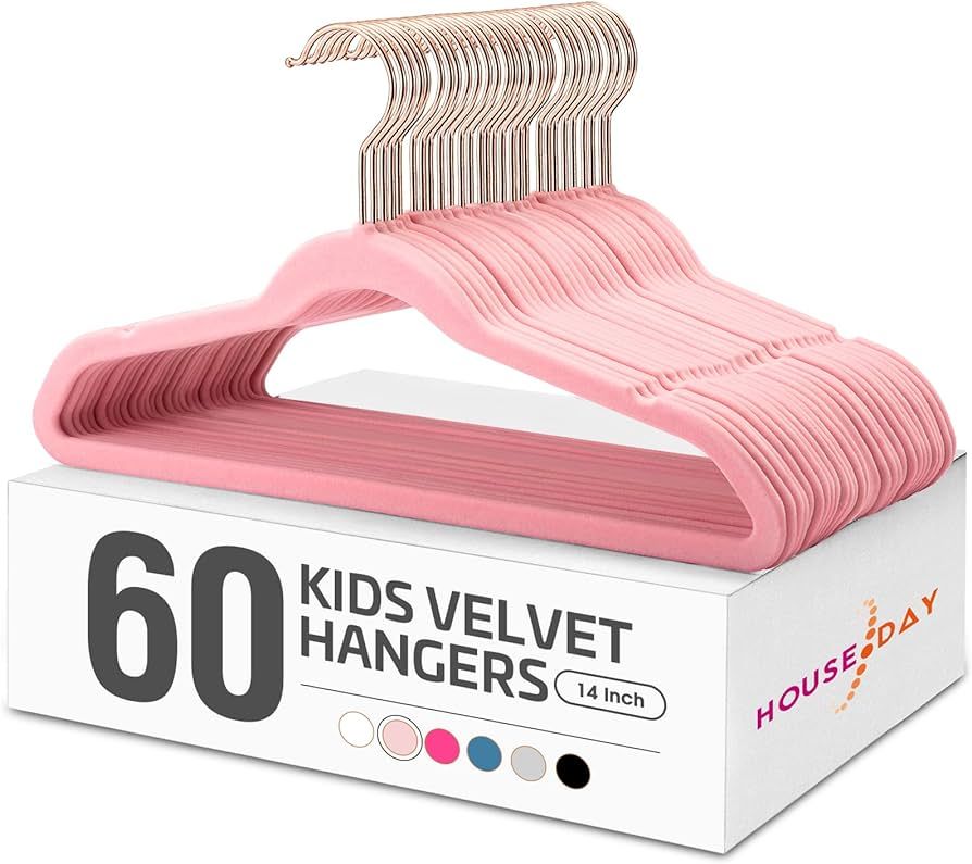 HOUSE DAY Velvet Kids Hangers 60 Pack, Premium Childrens Hangers for Closet, Ultra Thin Cute Clot... | Amazon (US)