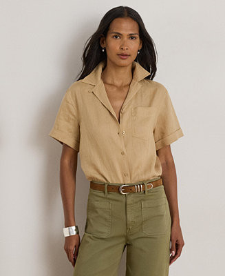Lauren Ralph Lauren Women's Linen Short-Sleeve Camp Shirt - Macy's | Macy's