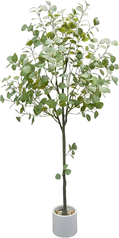 Artificial Eucalyptus Tree 6ft Tall, Modern Fake Silver Dollar Leaves Plastic Plants for Home Dec... | Amazon (US)