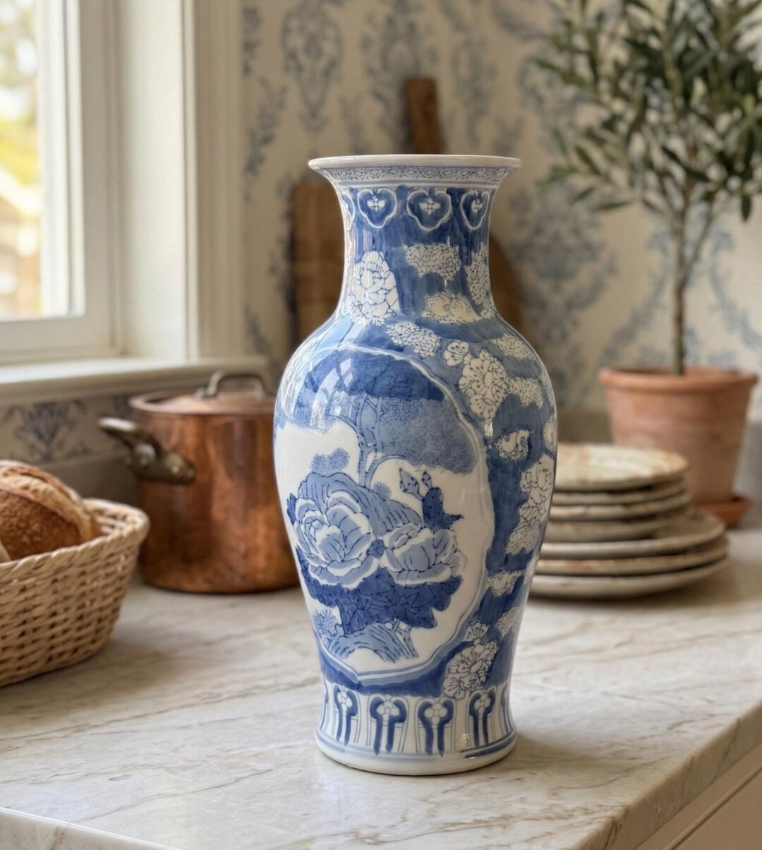 Vintage Blue White Chinoiserie Vase | 1970s Hollywood Regency Ginger Jar Style Home Decor - Etsy | Etsy (Global)