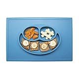 ezpz Happy Mat (Blue) - 100% Silicone Suction Plate with Built-in Placemat for Toddlers + Preschoole | Amazon (US)