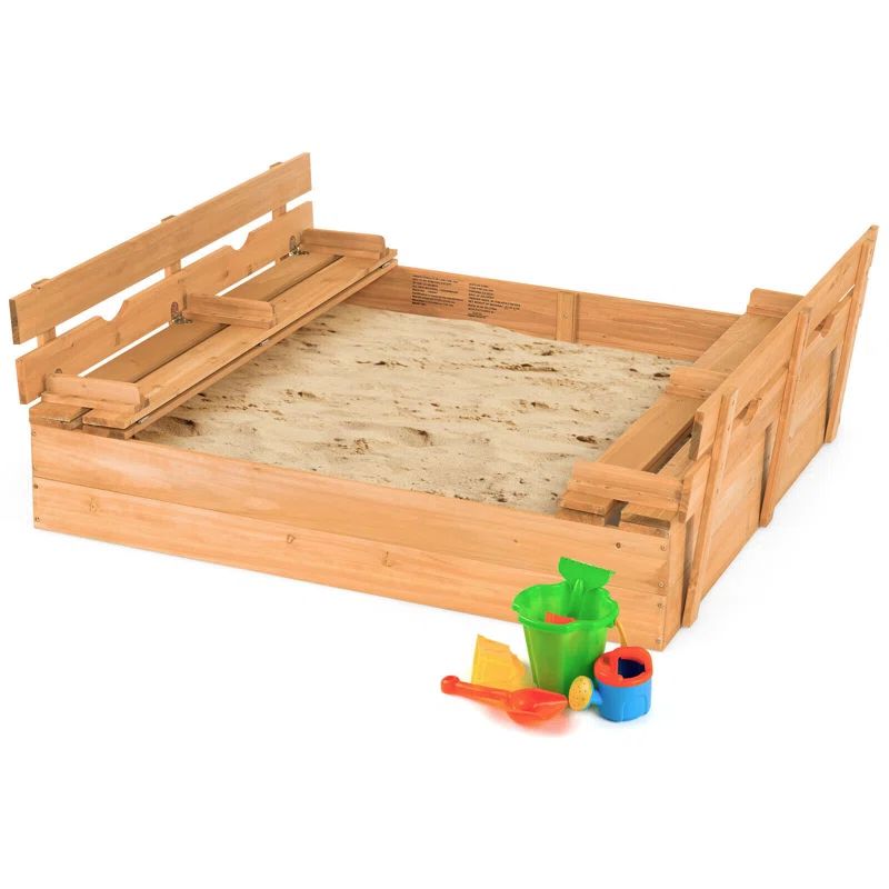 Gymax 50.1'' x 46.4'' Solid Wood Square Sandbox with Cover | Wayfair North America