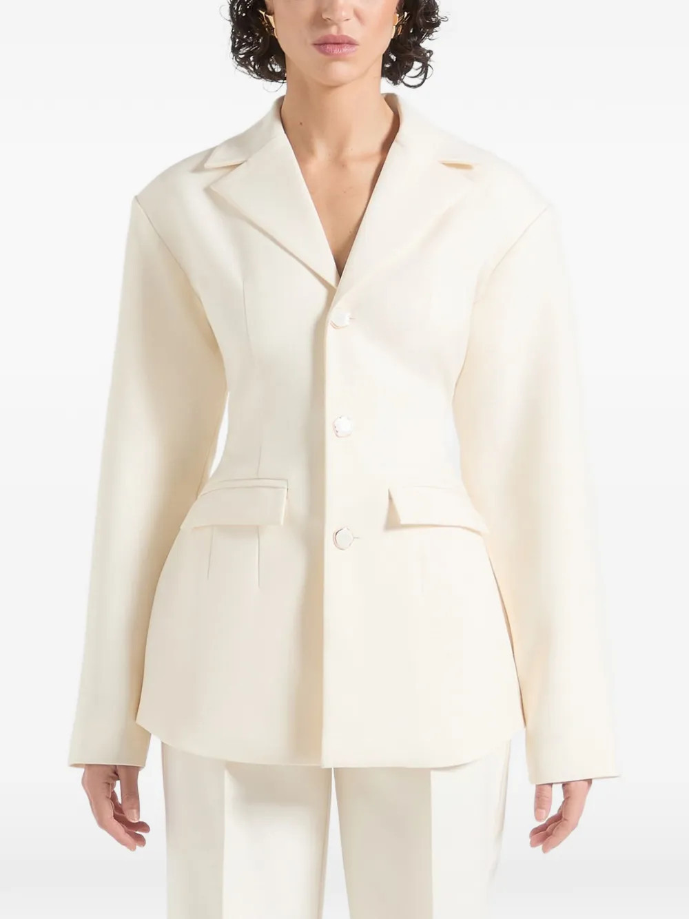 Manière De Voir Claire wide shoulder cinch waist blazer - Neutrals | Farfetch Global