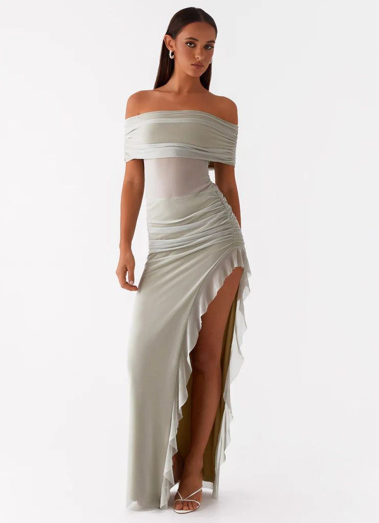 Nelly Off Shoulder Maxi Dress - Pistachio | Peppermayo (Global)